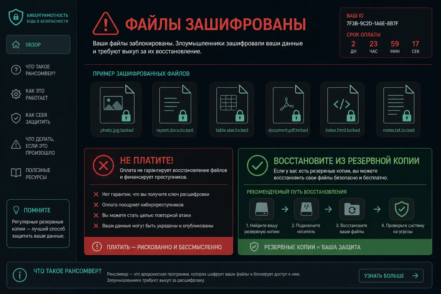 Иллюстрация атаки шифровальщика и пути восстановления из бэкапа